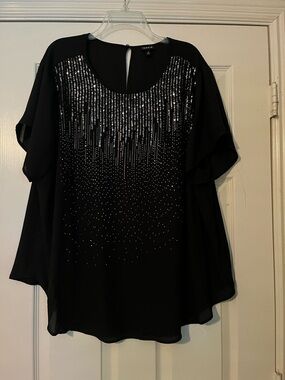 Torrid Black Silver Sequin Flutter Sleeve Blouse